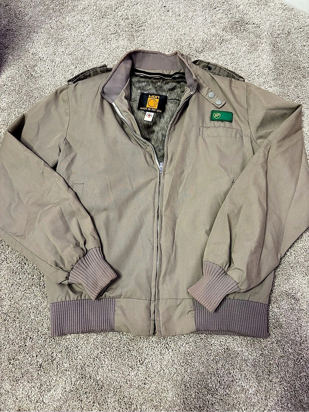 Lion vintage BP Uniform Men's Gray Bomber Jacket